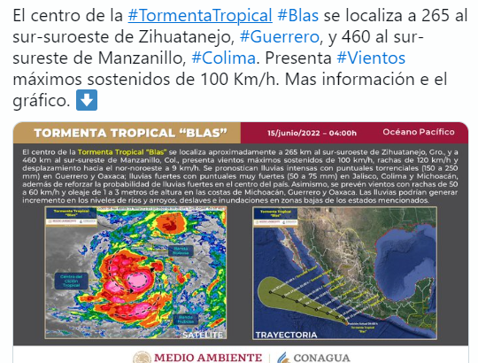 Clima Hoy en México: Prevén que tormenta tropical Blas se intensifique a huracán categoría 1